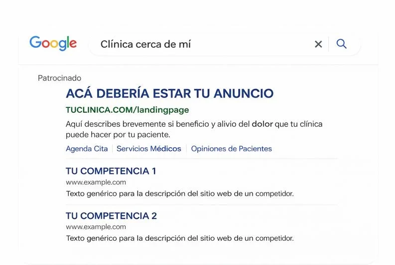 Ejemplo de anuncio de Google Ads para clínica cerca de mí orientado a captar pacientes