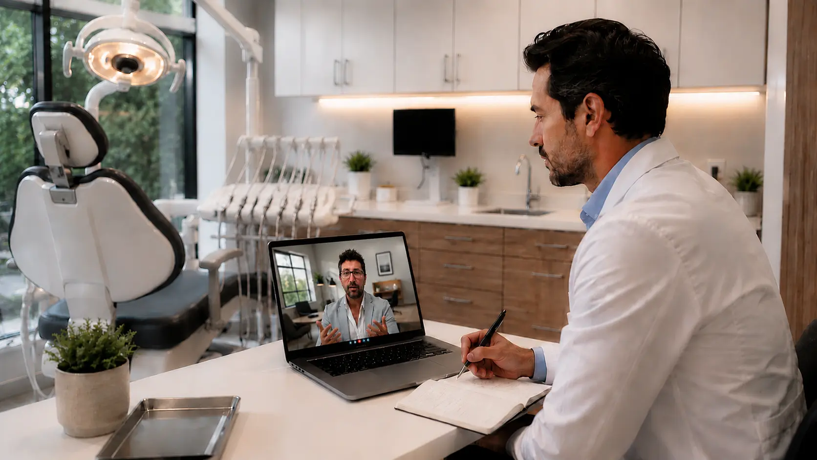 Consultoría online de marketing para dentistas analizando el posicionamiento y crecimiento de una consulta dental.