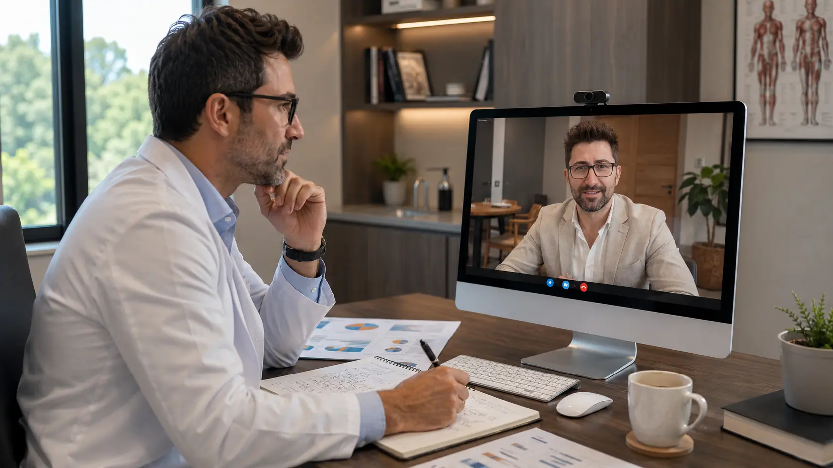Médico recibiendo una consultoría estratégica de marketing con Jorge Lovretic antes de contratar una agencia de marketing para salud.