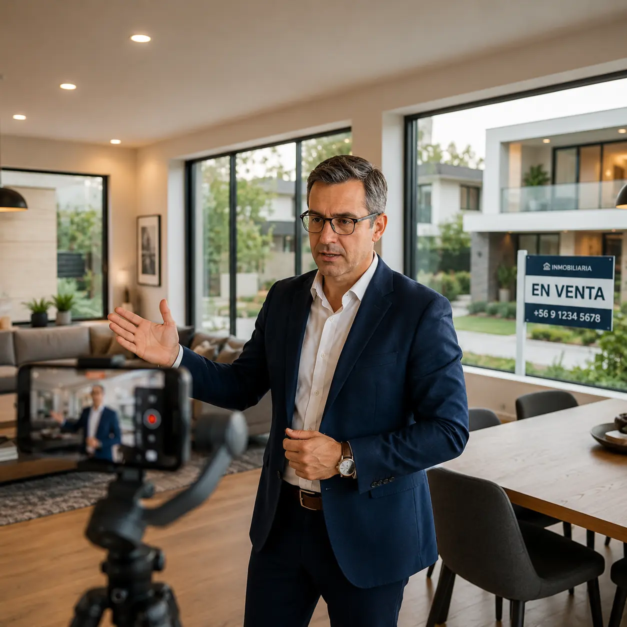 Dueño de una empresa inmobiliaria desarrollando acciones de marketing para atraer clientes