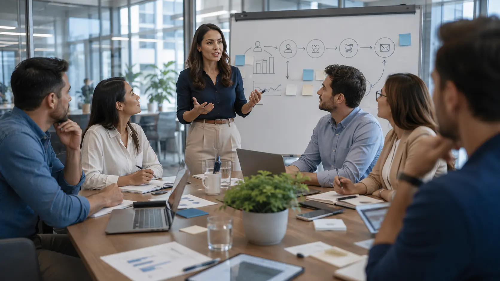 Equipo de una empresa de servicios mejorando la experiencia y atención de sus clientes