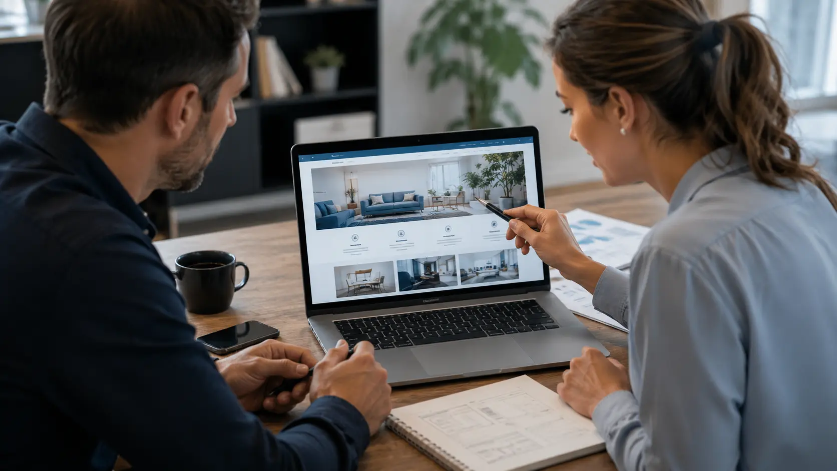 Profesionales revisando una página web comercial para comunicar mejor sus servicios