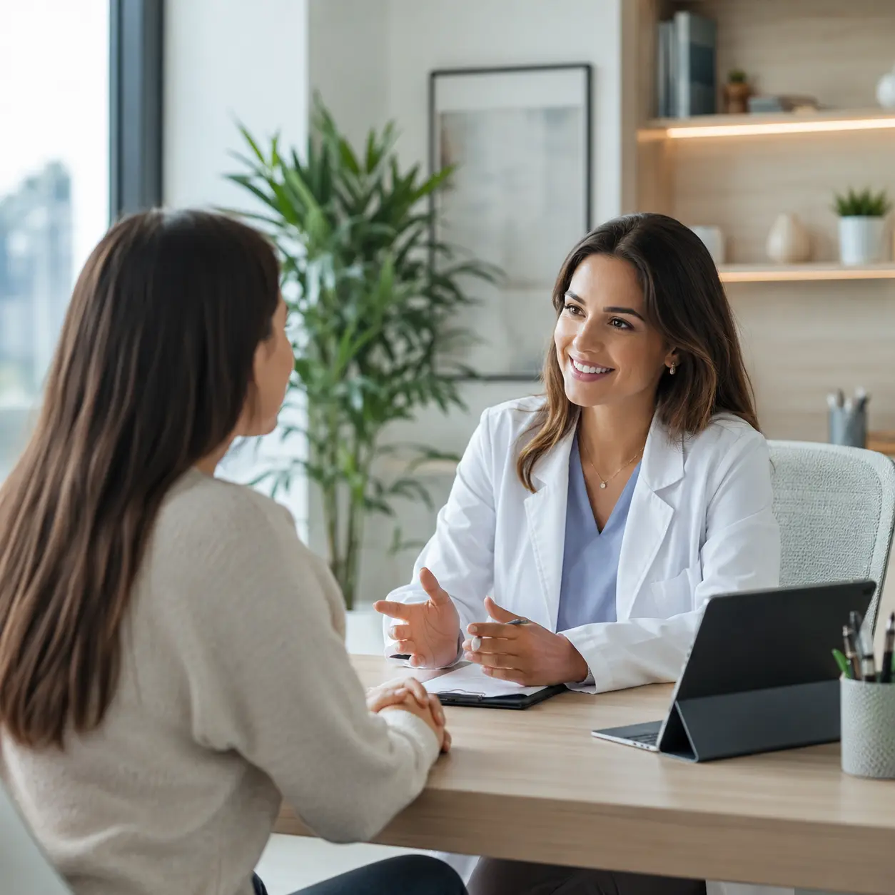 Profesional de la salud construyendo confianza con un paciente mediante una comunicación clara y una buena experiencia.