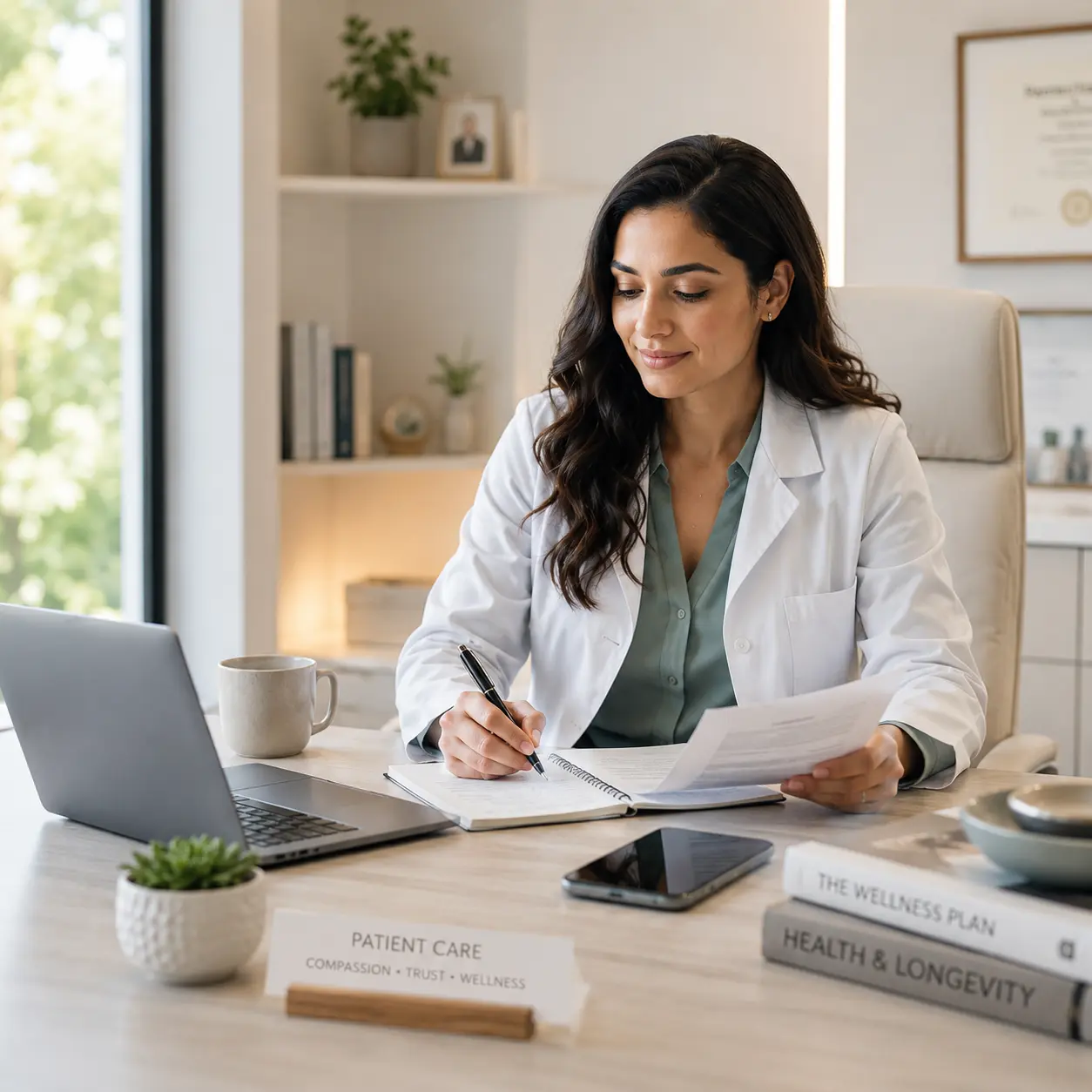 Profesional de la salud revisando sus primeras consultas y construyendo confianza con sus primeros pacientes