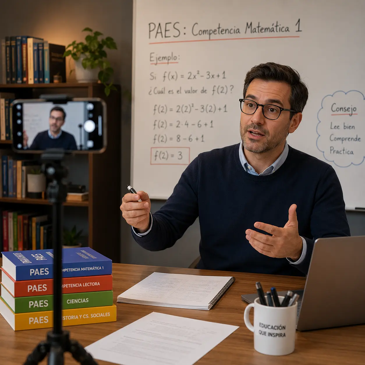 profesor de una institución educativa desarrollando acciones de marketing para atraer nuevos estudiantes