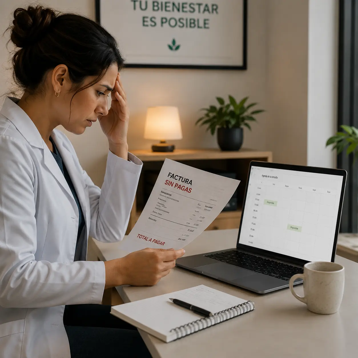 Psicóloga revisando la agenda de su consulta psicológica y analizando cómo atraer más pacientes mediante una estrategia de marketing para psicólogos.